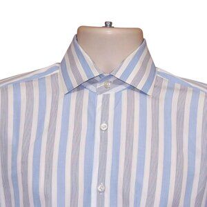 Boss Hugo Boss REGULAR FIT Fine Cotton Blue & Gray Stripes Men's Shirt 15.5 MINT